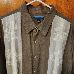 Men's XL Croft & Barrow Beige Palm Tree Panels Hawaiian Short Sleeve Shirt